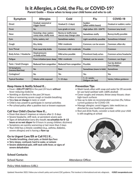 Illness Comparison Guide – Free Printable for Families & Caregivers