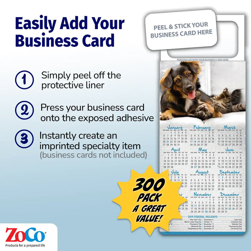 2026 Pets Calendar Magnet - Dogs & Cats Design - 300 Count - Your Business Card Sticks on Top