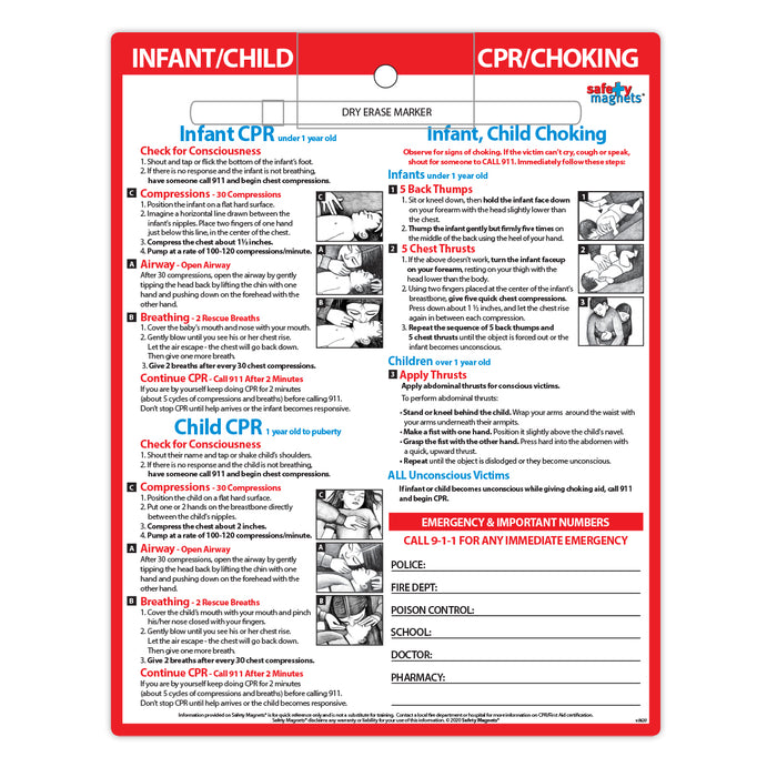 CPR / Choking for Babies & Children - Emergency Numbers - Quick Reference Card by Safety Magnets