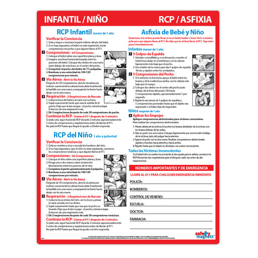 CPR / Choking for Babies & Children (Spanish Version) - Emergency Numbers - Quick Reference Card by Safety Magnets
