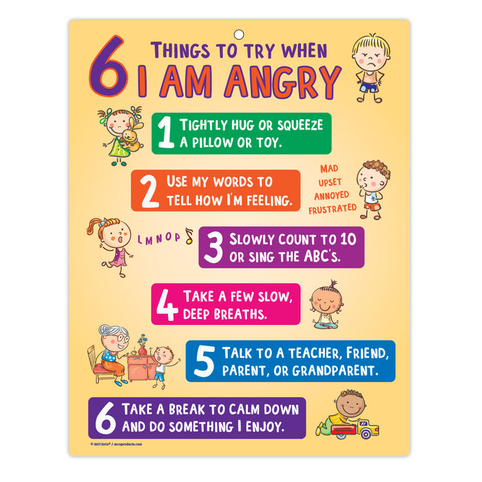 Kids Anger Control Strategies -Behavior Management Chart - 8.5" x 11" w/ Magnets