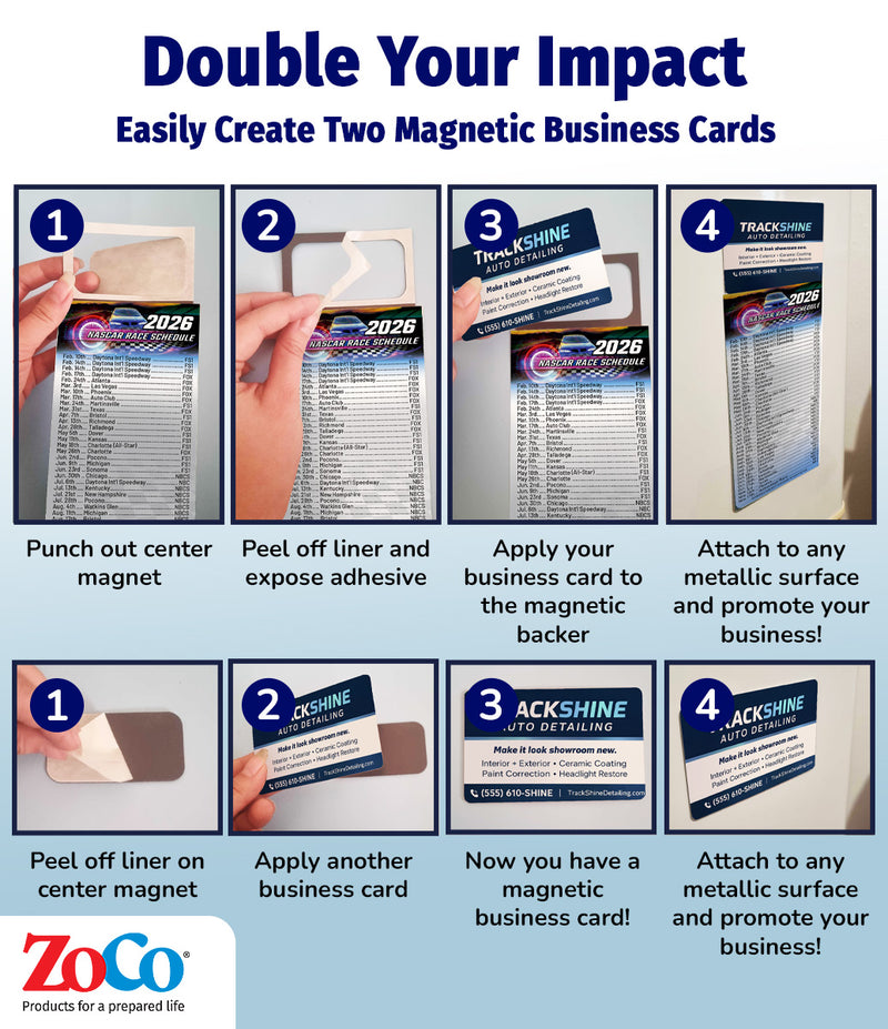 2026 NASCAR Racing Schedule Calendar Magnets - 100 Count - Your Business Card Sticks on Top