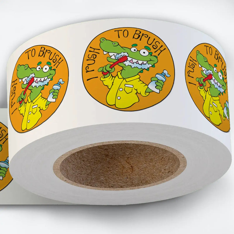 Dental Hygiene: 'I Rush to Brush' Theme - Kids Stickers - 2" Round