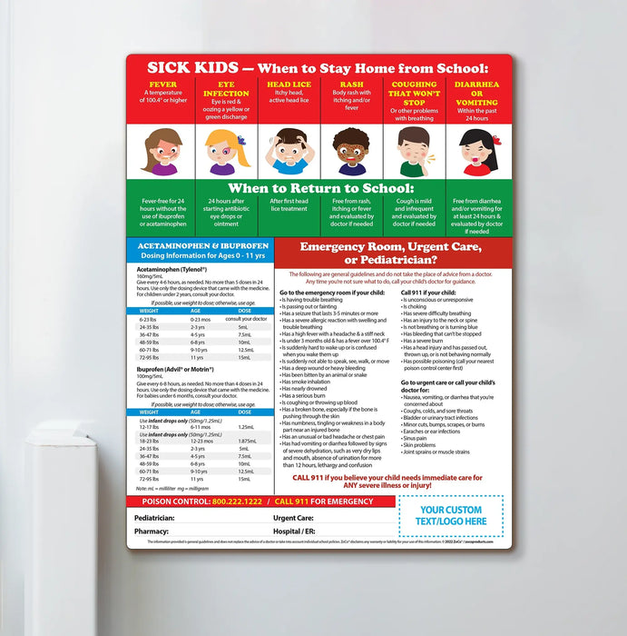 Sick Kids (When to Stay at Home) - Quick Reference Cards - (Min.Qty 100)