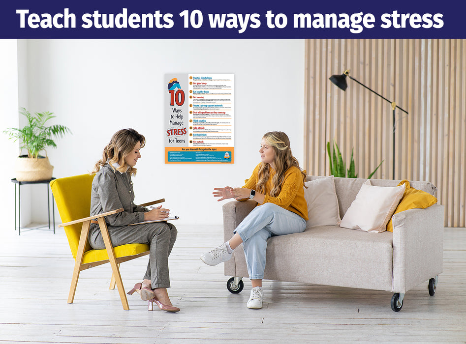 10 Ways to Manage Stress for Teens Poster - by ZoCo Products