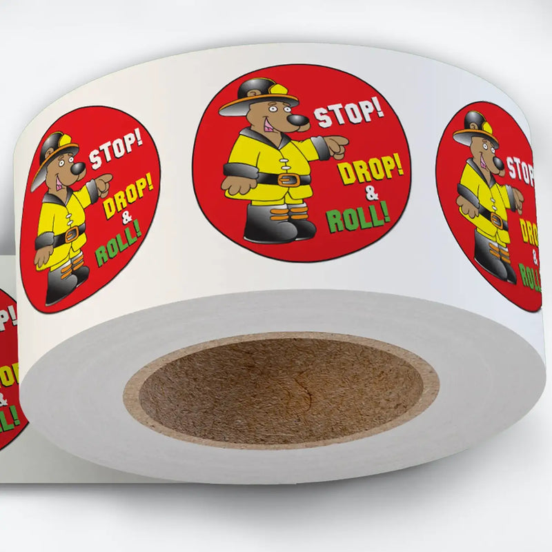 Junior Firefighter "Stop, Drop & Roll" - Kids Stickers - 2" Round