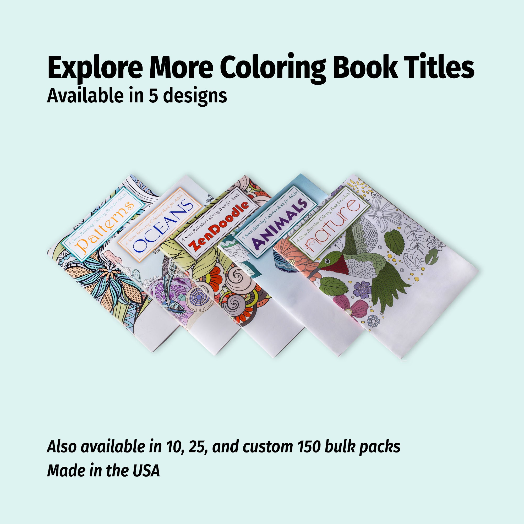 Gift Kit: 5 Stress Relieving Adult Coloring Books with Pencils