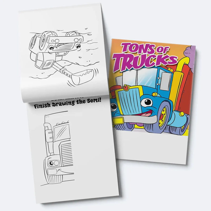 Tons of Trucks - Kids Mini Activity Pads - 5.25" x 7.75" (Min.Qty 50)