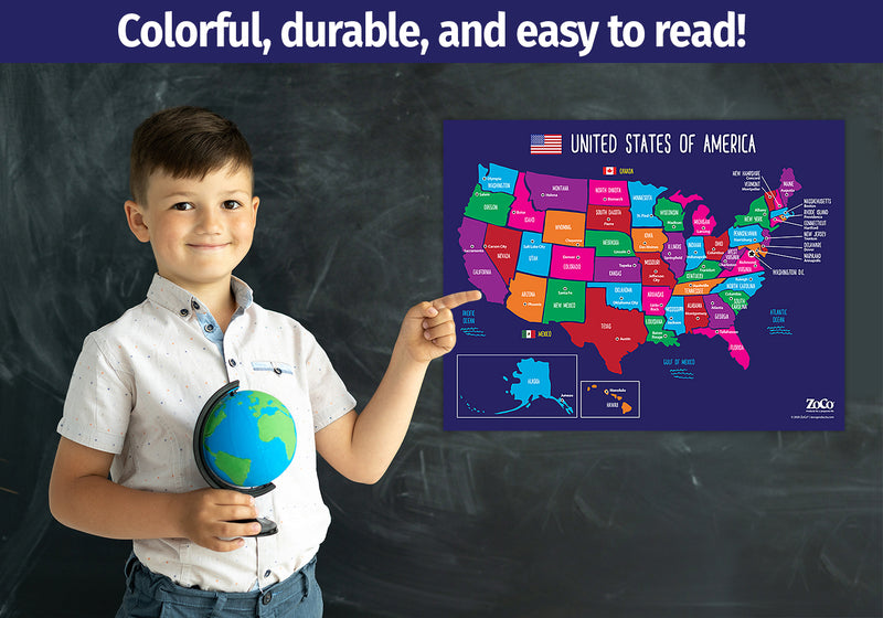 USA Map with State Capitals Poster - 17"x22" - Laminated