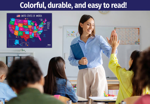 USA Map with StatUSA Map with State Capitals — Laminated Poster — 17 × 22e Capitals — Laminated Poster — 17 × 22