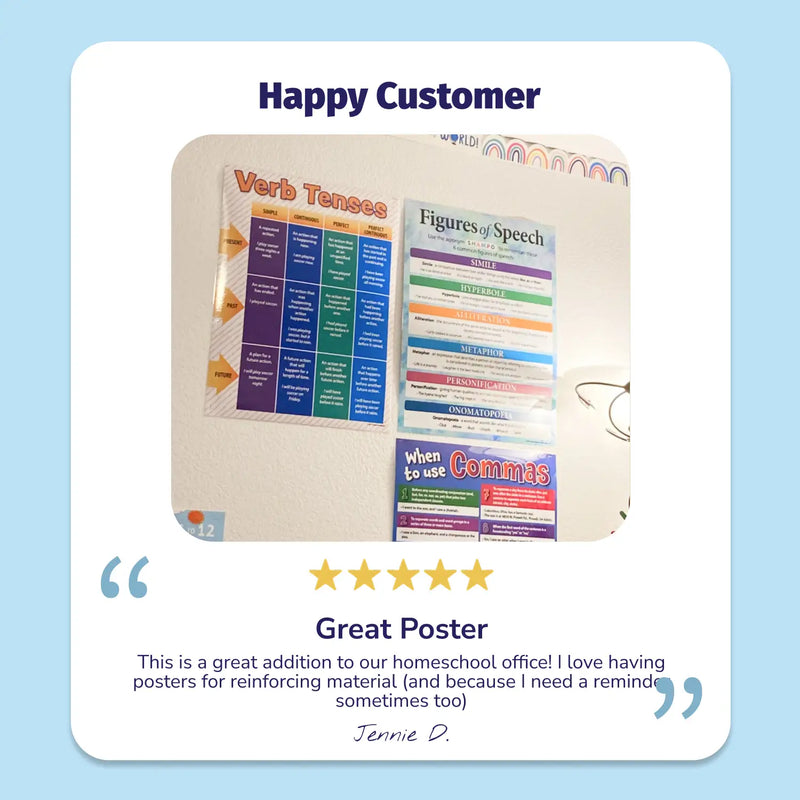 Verb Tenses - Laminated Language Arts Poster - 17"x22"