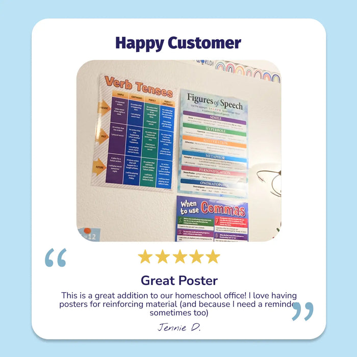 Verb Tenses - Laminated Language Arts Poster - 17"x22"