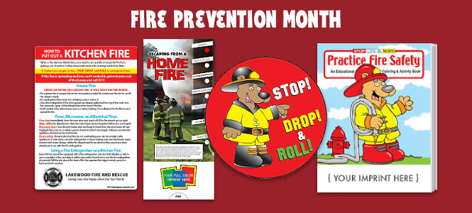 Shop Fire Prevention Month Products - coloring books, stickers, slide charts, safety magnets