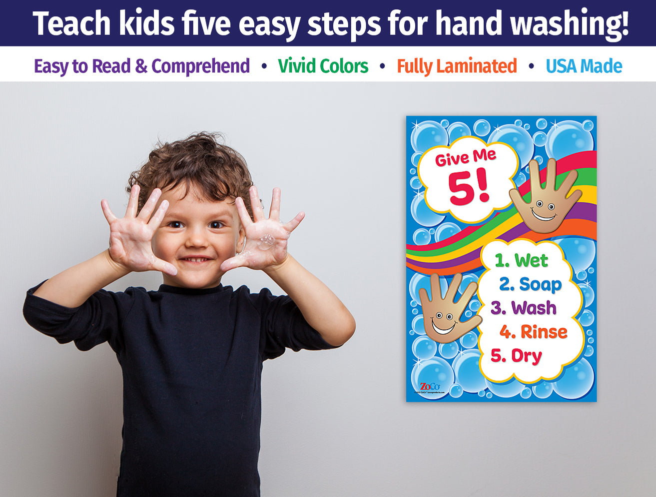 Give Me 5! Hand Washing for Kids Poster - Laminated — ZoCo Products