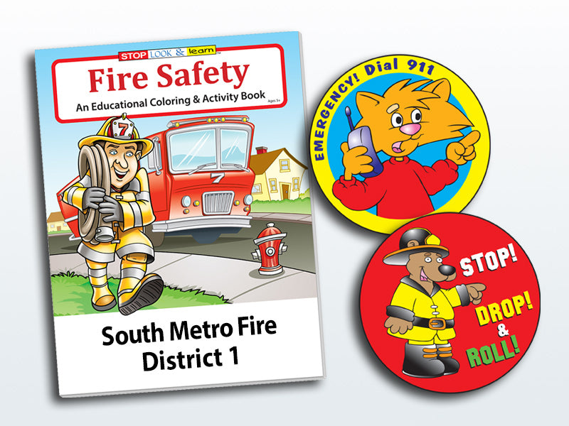 Coloring books, stickers, slide charts and more to promote fire safety awareness.