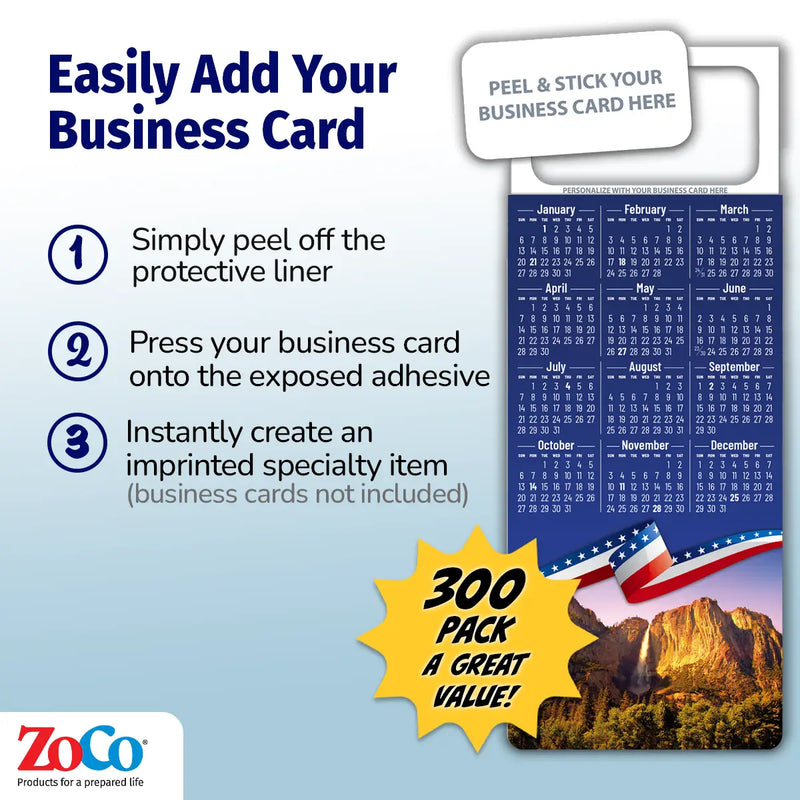 2026 Patriotic Yosemite Mountains Calendar Magnet - 300 Count - Your Business Card Sticks on Top