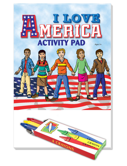 I Love America Kid's Mini Activity Pads with Crayons (50 Pack)