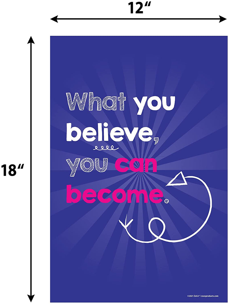 Inspirational Growth Mindset Laminated Posters (6 Pack) - 12"x18"