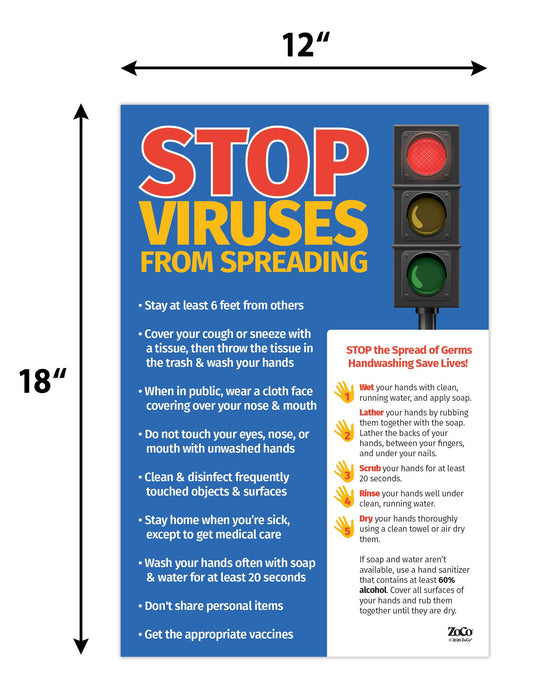 Stop Viruses from Spreading Poster - 12"x18" - Laminated