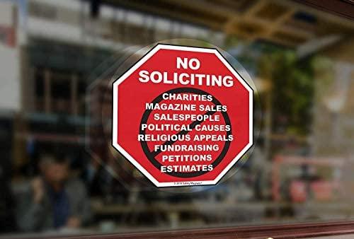 No Soliciting Vinyl Static Cling Decal | No Trespassers Sticker- for Homes, Offices, Businesses | Modern Door Porch Window Decor Sign | Black & Red | Inside Outside Removable