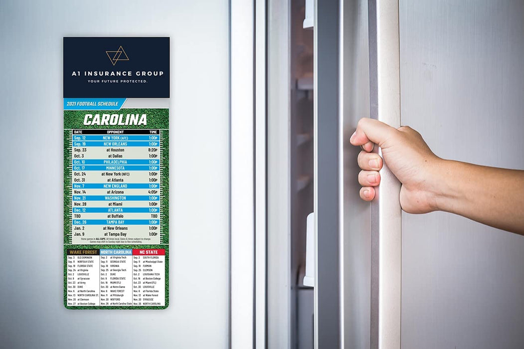 Pro Football Sports Schedule Magnets (CAROLINA) - 100 Count - Your Business Card Sticks on Top