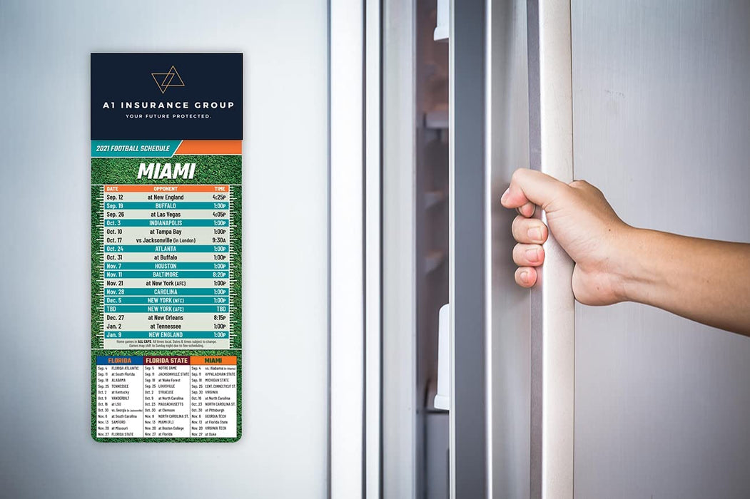 Pro Football Sports Schedule Magnets (MIAMI) - 100 Count - Your Business Card Sticks on Top