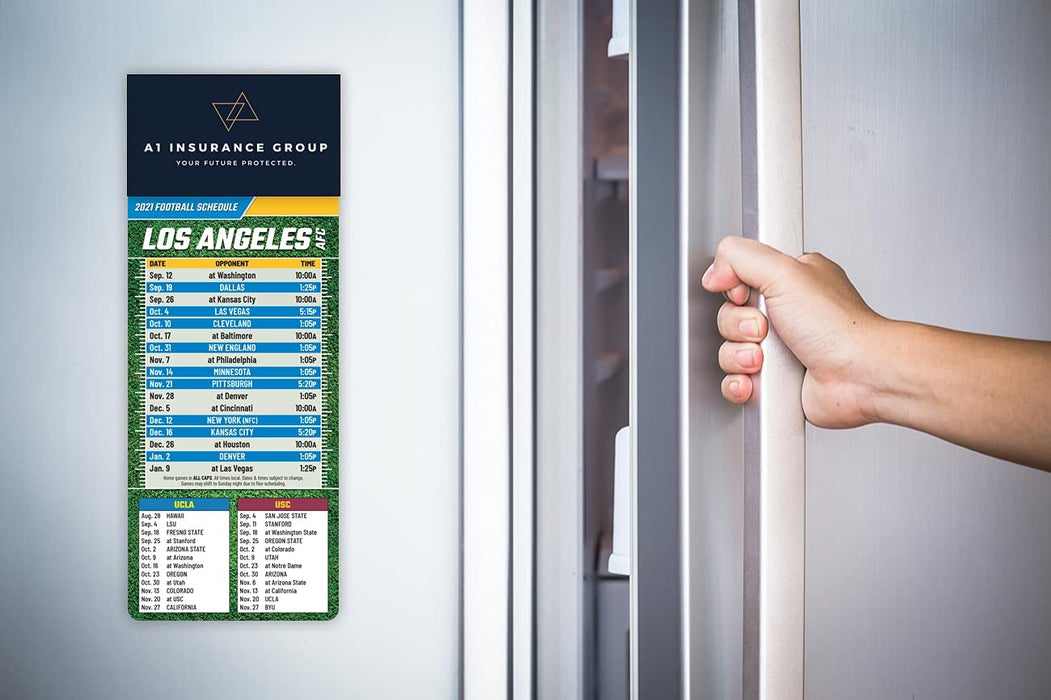 2022 Pro Football Sports Schedule Magnets (LOS ANGELES - AFC) - 100 Count - Your Business Card Sticks on Top