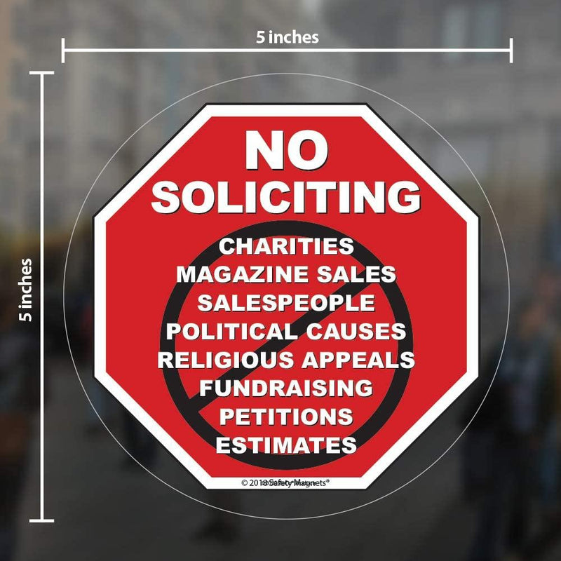 No Soliciting Vinyl Static Cling Decal | No Trespassers Sticker- for Homes, Offices, Businesses | Modern Door Porch Window Decor Sign | Black & Red | Inside Outside Removable