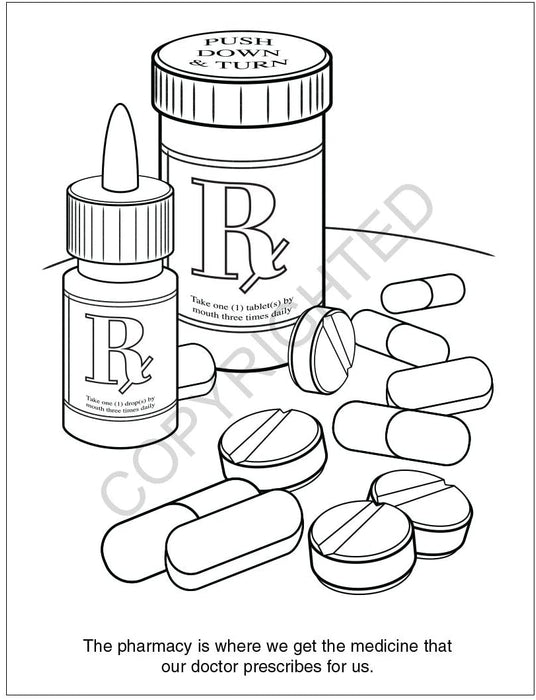 A Trip to The Pharmacy Kid's Coloring & Activity Books in Bulk (Quantity of 250) - Customize with Your Information - Pharmacy Promotional Item