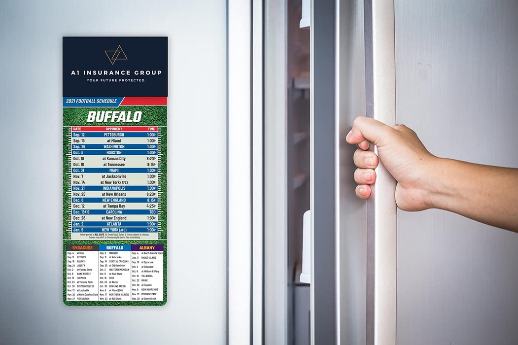 Pro Football Sports Schedule Magnets (BUFFALO) - 100 Count - Your Business Card Sticks on Top