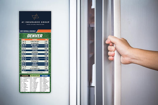 Pro Football Sports Schedule Magnets (DENVER) - 100 Count - Your Business Card Sticks on Top