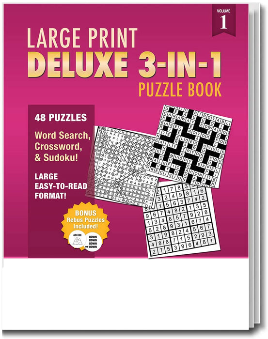 Large Print Puzzle Books (25 Pack) are perfect for seniors, kids, and the visually challenged. Includes word search, crossword and Sudoku puzzles.