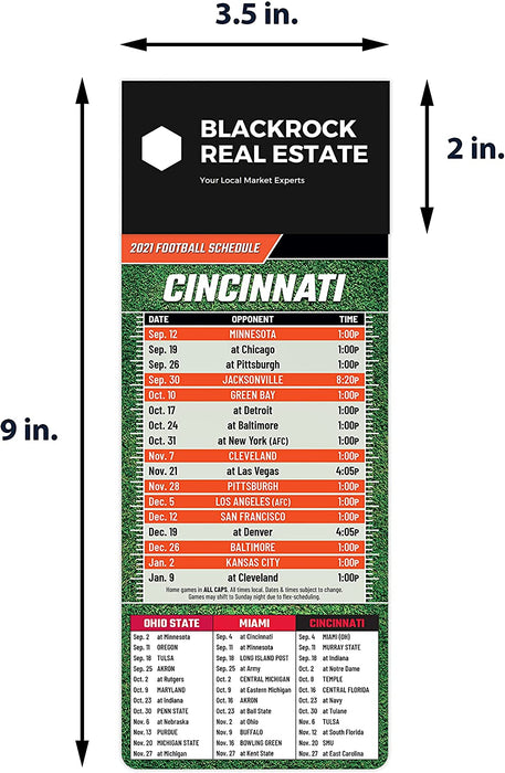 Pro Football Sports Schedule Magnets (CINCINNATI) - 100 Count - Your Business Card Sticks on Top