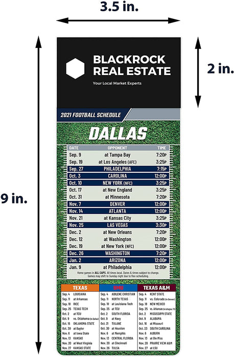 Pro Football Sports Schedule Magnets (DALLAS) - 100 Count - Your Business Card Sticks on Top