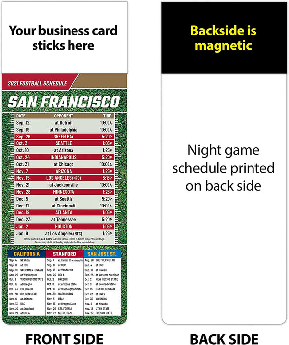 Pro Football Sports Schedule Magnets (SAN FRANCISCO) - 100 Count - Your Business Card Sticks on Top