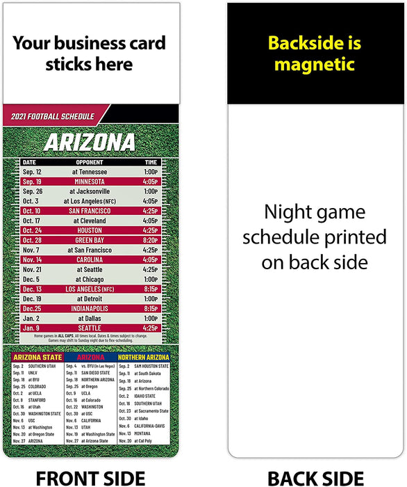 Pro Football Sports Schedule Magnets (ARIZONA) - 100 Count - Your Business Card Sticks on Top