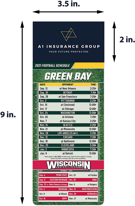 Pro Football Sports Schedule Magnets (GREEN BAY) - 100 Count - Your Business Card Sticks on Top
