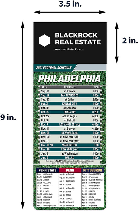 Pro Football Sports Schedule Magnets (PHILADELPHIA) - 100 Count - Your Business Card Sticks on Top
