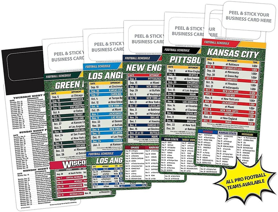 Pro Football Sports Schedule Magnets (NEW YORK - AFC) - 100 Count - Your Business Card Sticks on Top