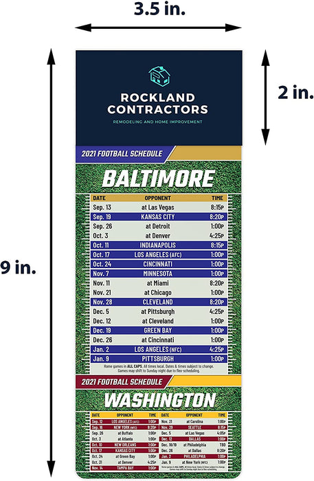 Pro Football Sports Schedule Magnets (BALTIMORE) - 100 Count - Your Business Card Sticks on Top