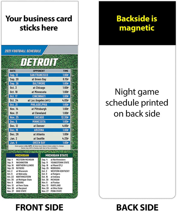 Pro Football Sports Schedule Magnets (DETROIT) - 100 Count - Your Business Card Sticks on Top