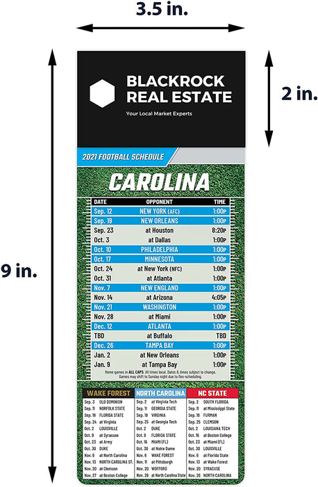 Pro Football Sports Schedule Magnets (CAROLINA) - 100 Count - Your Business Card Sticks on Top