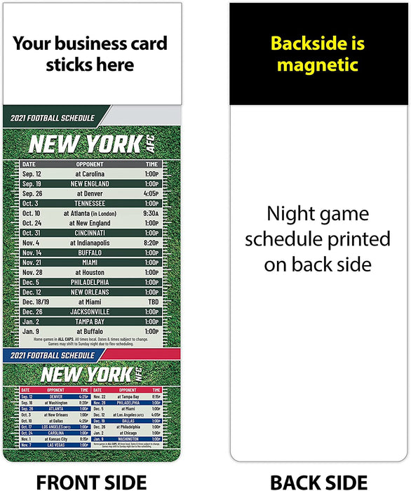 Pro Football Sports Schedule Magnets (NEW YORK - AFC) - 100 Count - Your Business Card Sticks on Top