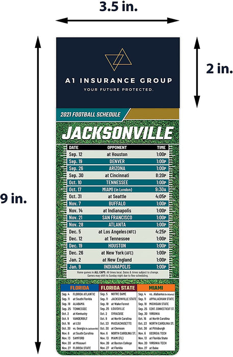 Pro Football Sports Schedule Magnets (JACKSONVILLE) - 100 Count - Your Business Card Sticks on Top