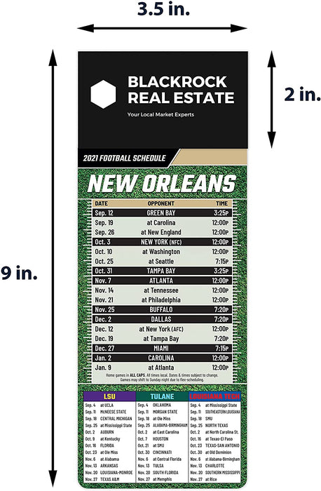 Pro Football Sports Schedule Magnets (NEW ORLEANS) - 100 Count - Your Business Card Sticks on Top