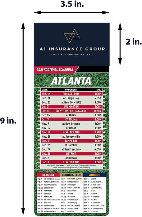 Pro Football Sports Schedule Magnets (ATLANTA) - 100 Count - Your Business Card Sticks on Top