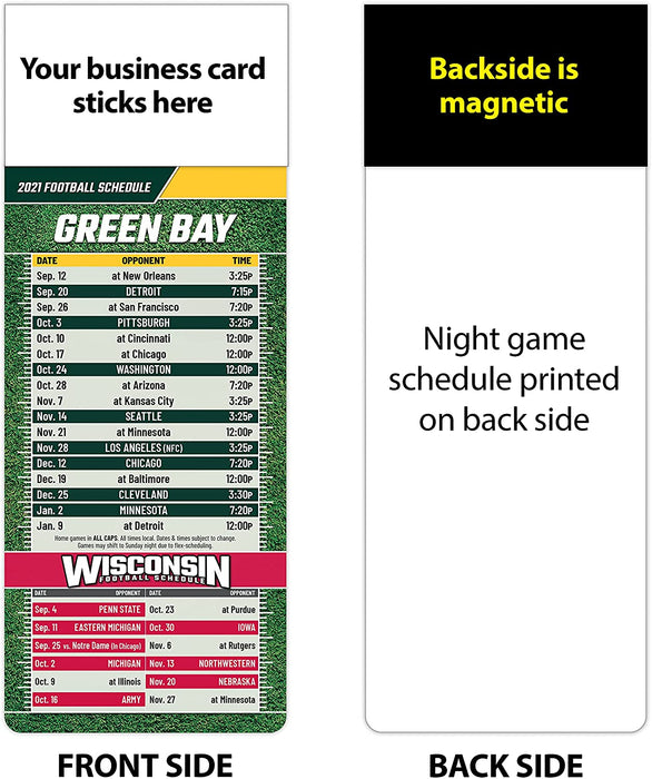 Pro Football Sports Schedule Magnets (GREEN BAY) - 100 Count - Your Business Card Sticks on Top