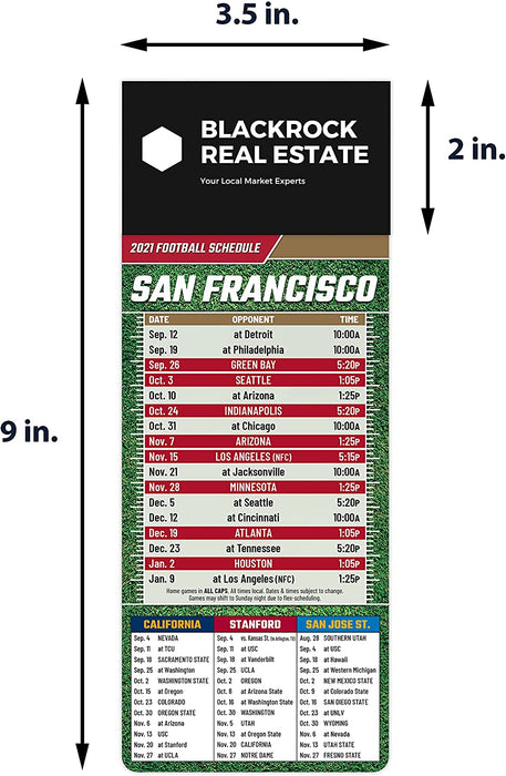 Pro Football Sports Schedule Magnets (SAN FRANCISCO) - 100 Count - Your Business Card Sticks on Top