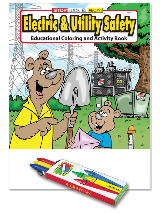 25 Pack - Electric and Utility Safety Kid's Educational Coloring & Activity Books with Crayons