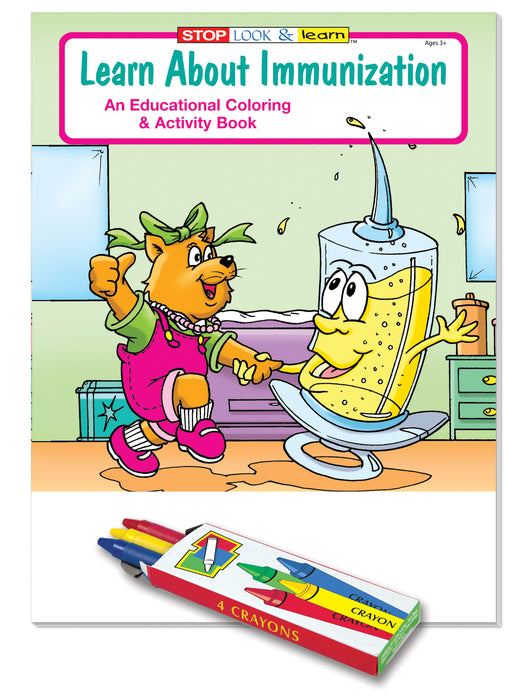 25 Pack - Learn About Immunization Kid's Coloring & Activity Books with Crayons - ZoCo Products